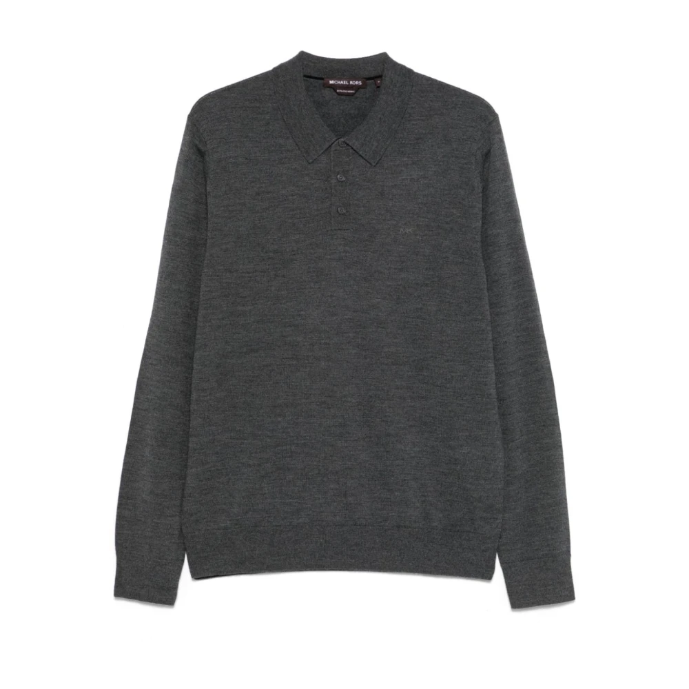 Michael Kors Men's Gray Polo Shirts, S, Long Sleeve Polo