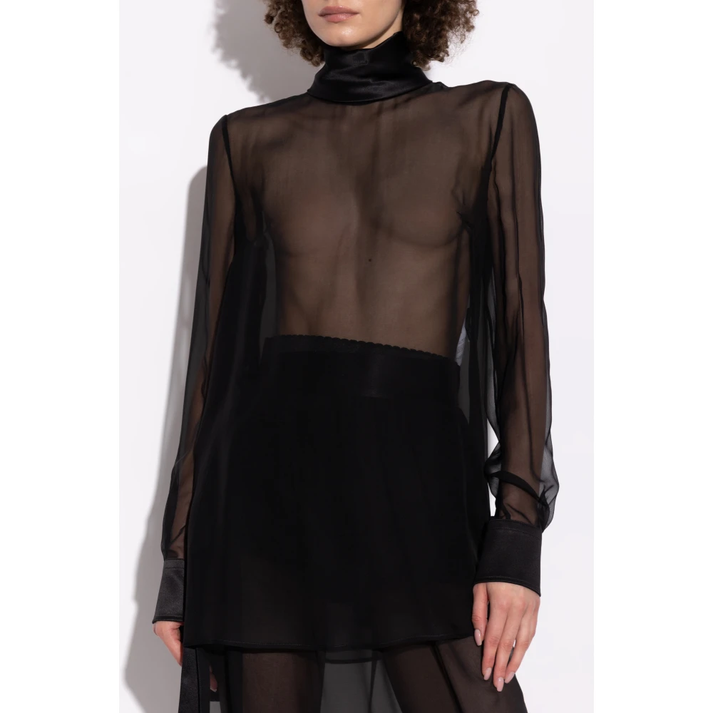 Dolce & Gabbana Transparante top met opstaande kraag Black Dames