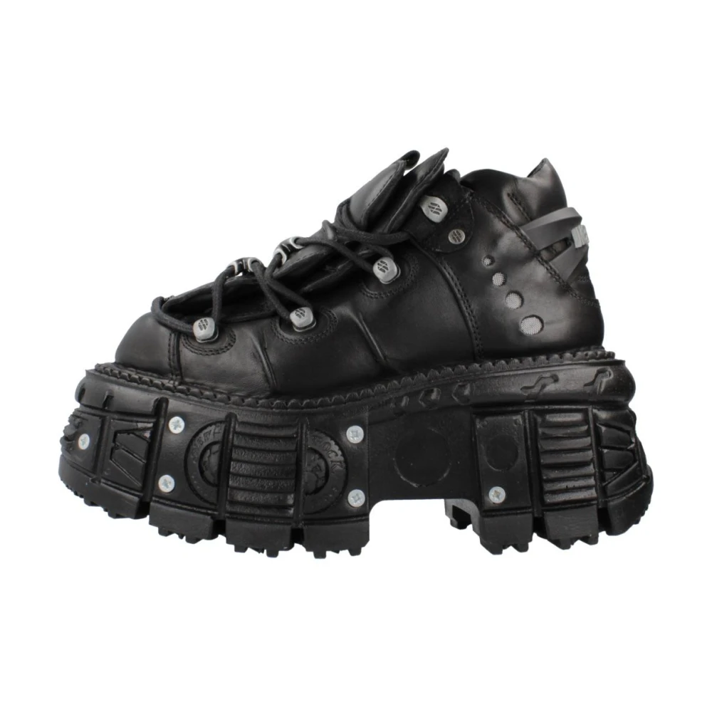 New Rock Unisex Black Metallic Leather Gothic Boots- M-Tank106-C2 In | : Size 9 - Image 3