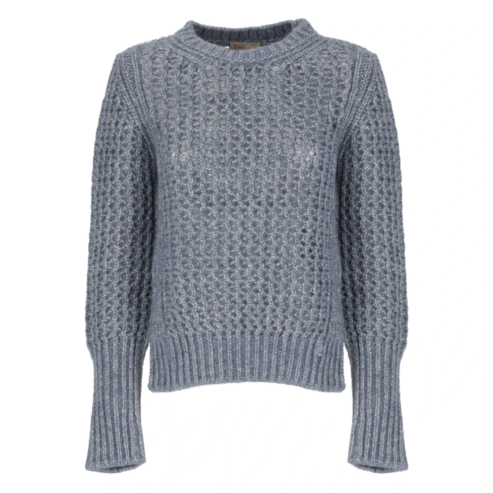 Herno Blauwe Alpaca Trui met Kantpatroon Blue Dames