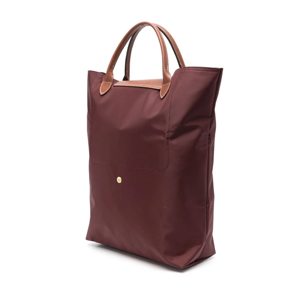 Longchamp Opvouwbare Donkerpaarse Bruine Handtas met Reliëf Logo Purple Dames