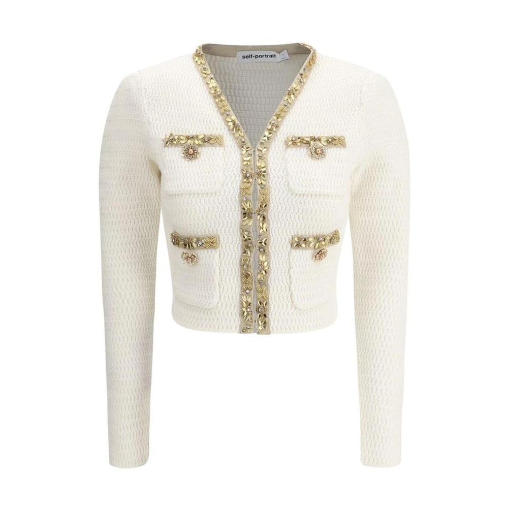 Self Portrait Gebreid jasje met Rhinestone en Lurex-details Beige Dames