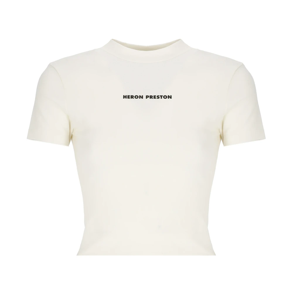 Heron Preston Ivoor Katoenen T-shirt met Contrasterend Logo Beige Dames