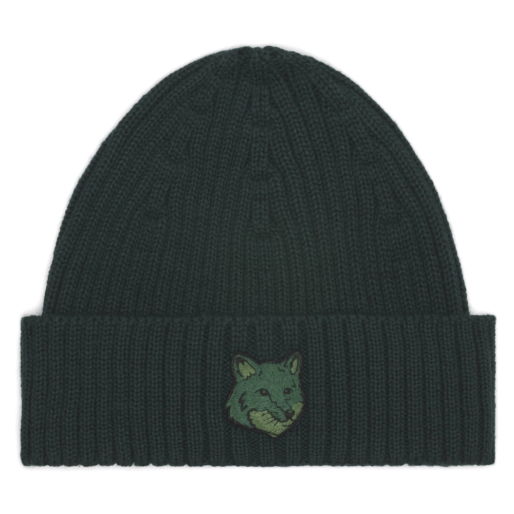 Maison Kitsuné Vossenhoofd Beanie Wollen Muts Green Heren
