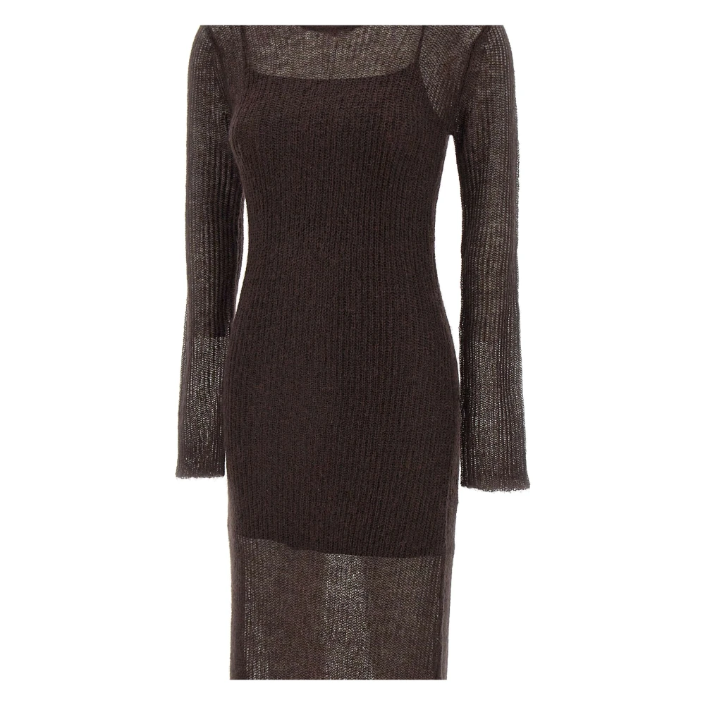 Staud Bruine Wollen Jurk met Transparantie Brown Dames