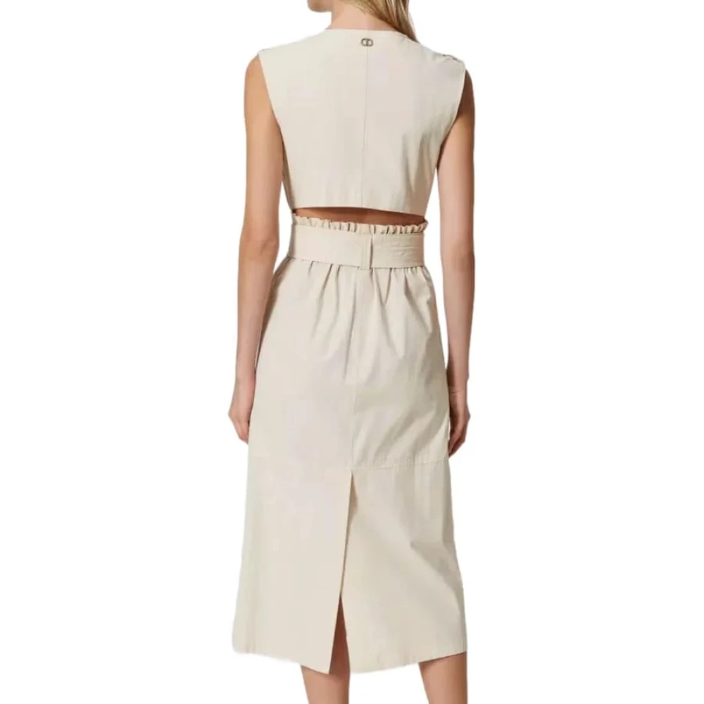 Twinset Beige Pergament Jurk V-Hals Stijl Beige Dames