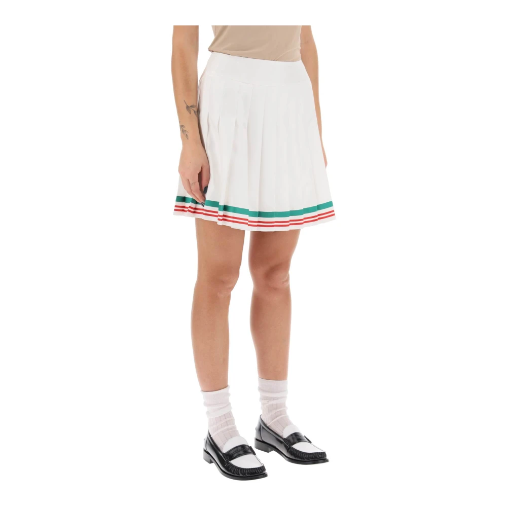 Casablanca Geplooide zijden tennis mini rok met gestreepte afwerking White Dames
