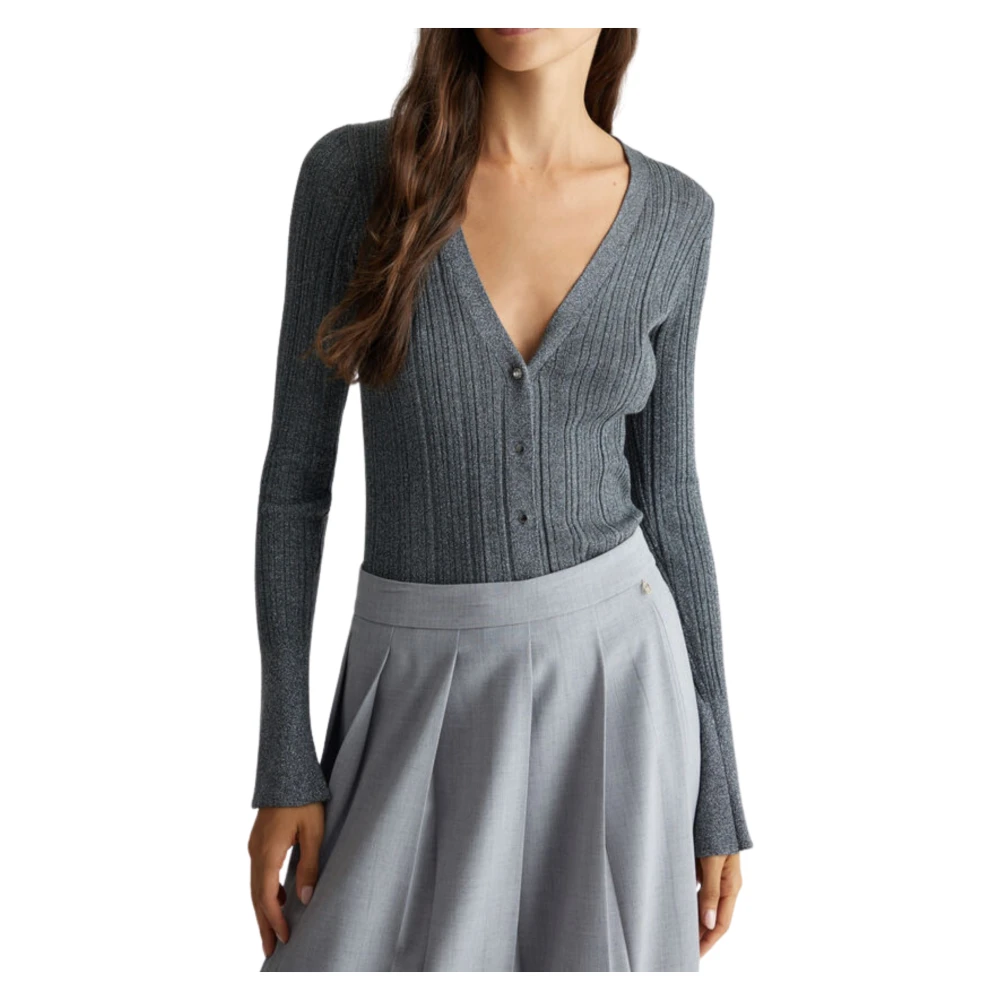 Liu Jo Antraciet Lurex Cardigan Sweater Gray Dames