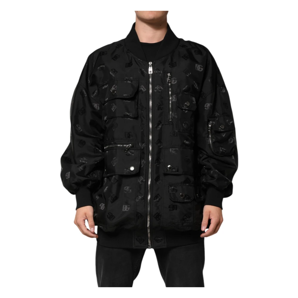 Dolce & Gabbana Men's Black Cargo Windbreaker Logo Mania Jacket - Bomber Jackets - 4XL - Jackets