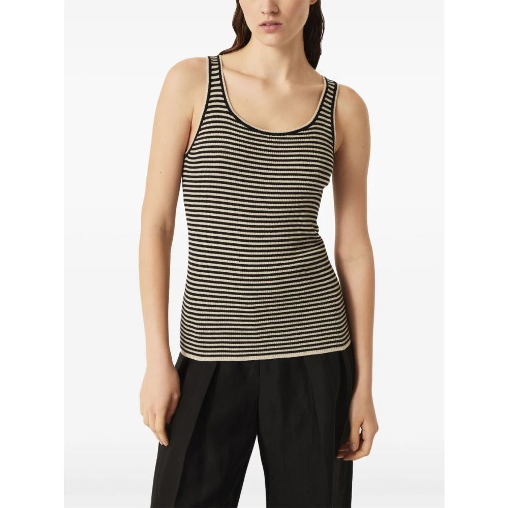 BRUNELLO CUCINELLI Gestreepte Canalé Top Black Dames