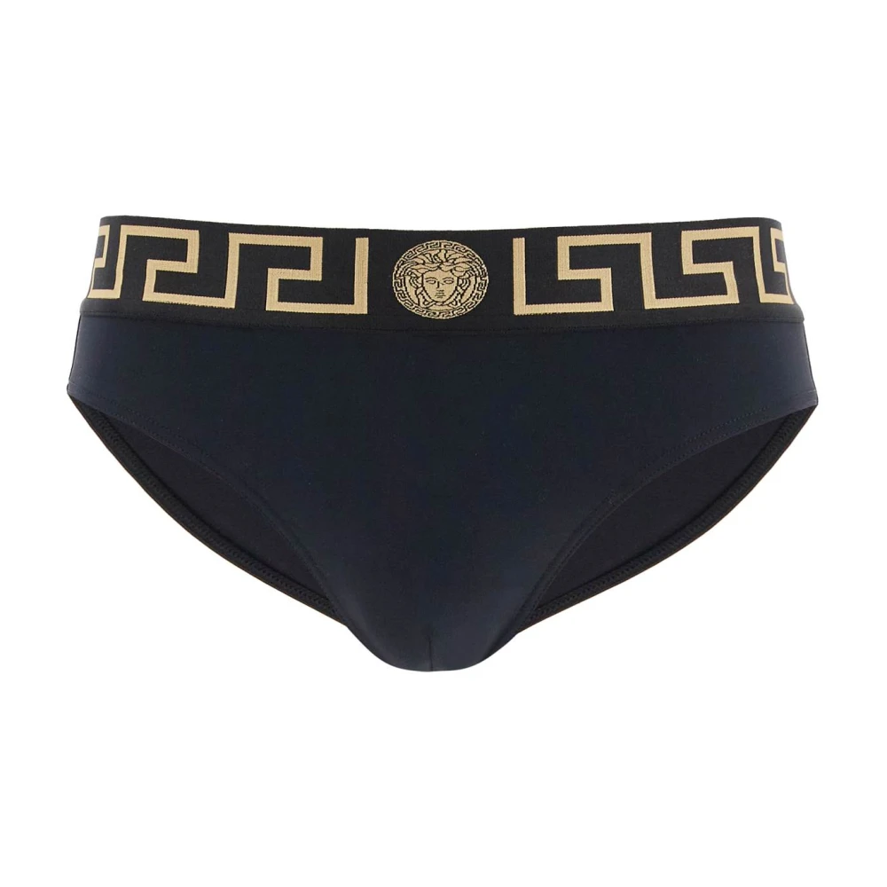 Versace Zwarte Lycra Zwembroek met Greca Motief Black Heren