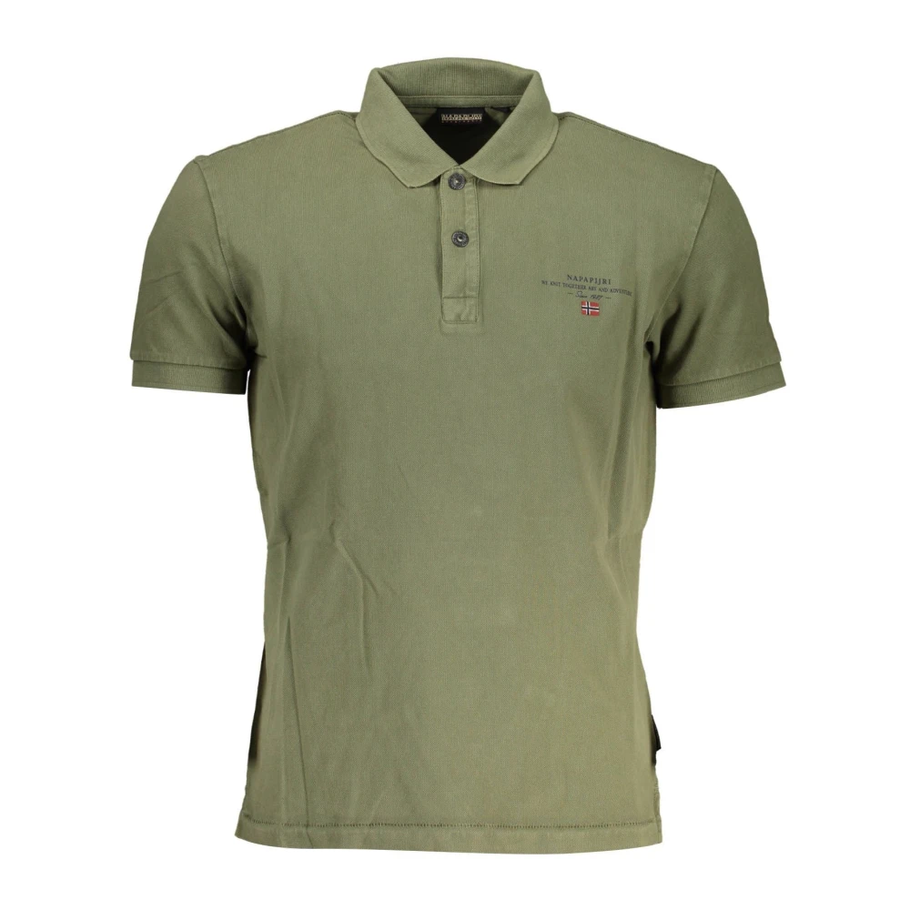 Napapijri Men's Green Cotton Polo Shirt With Print And Logo