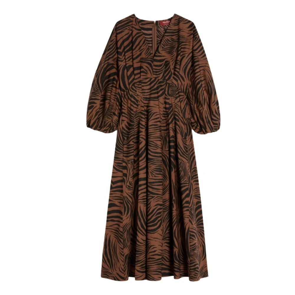 Max Mara Women's Brown Midi Dresses, M, Long Dress With Printed Motif