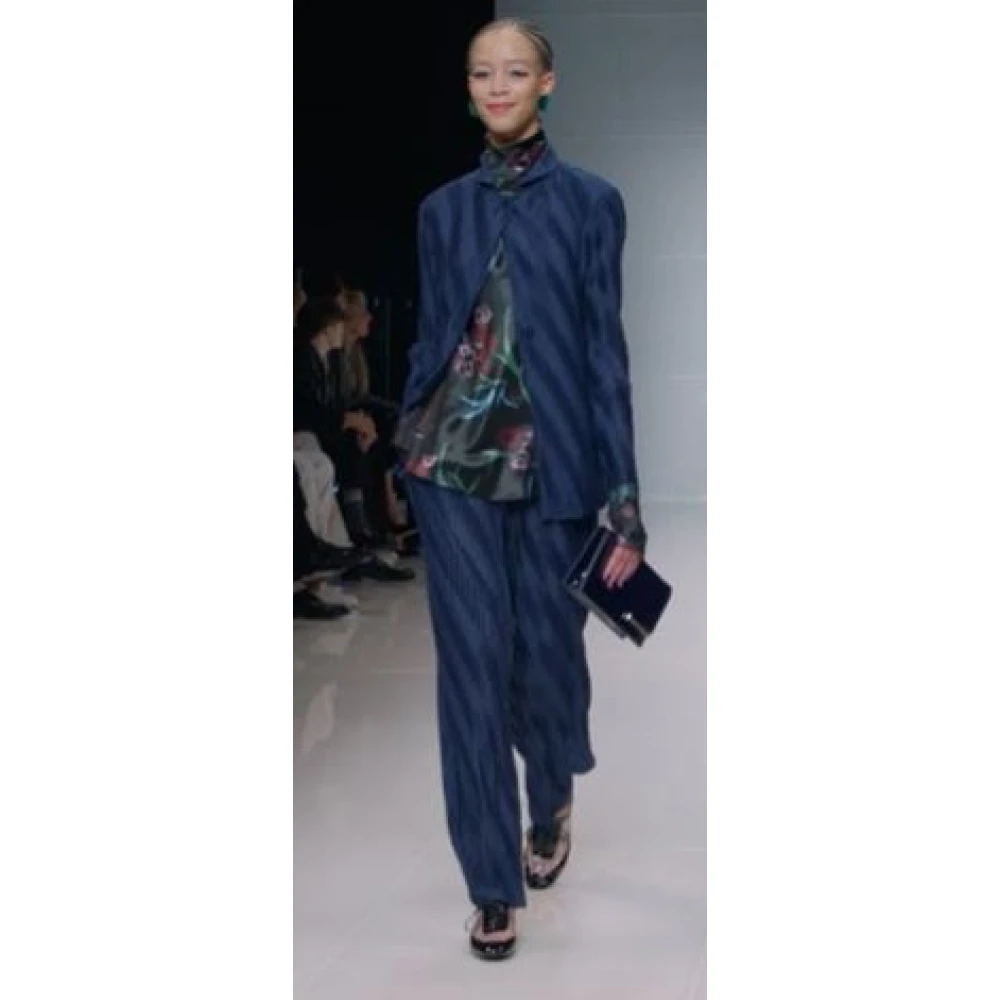 Giorgio Armani Blauwe Geplooide Jersey Jas Blue Dames