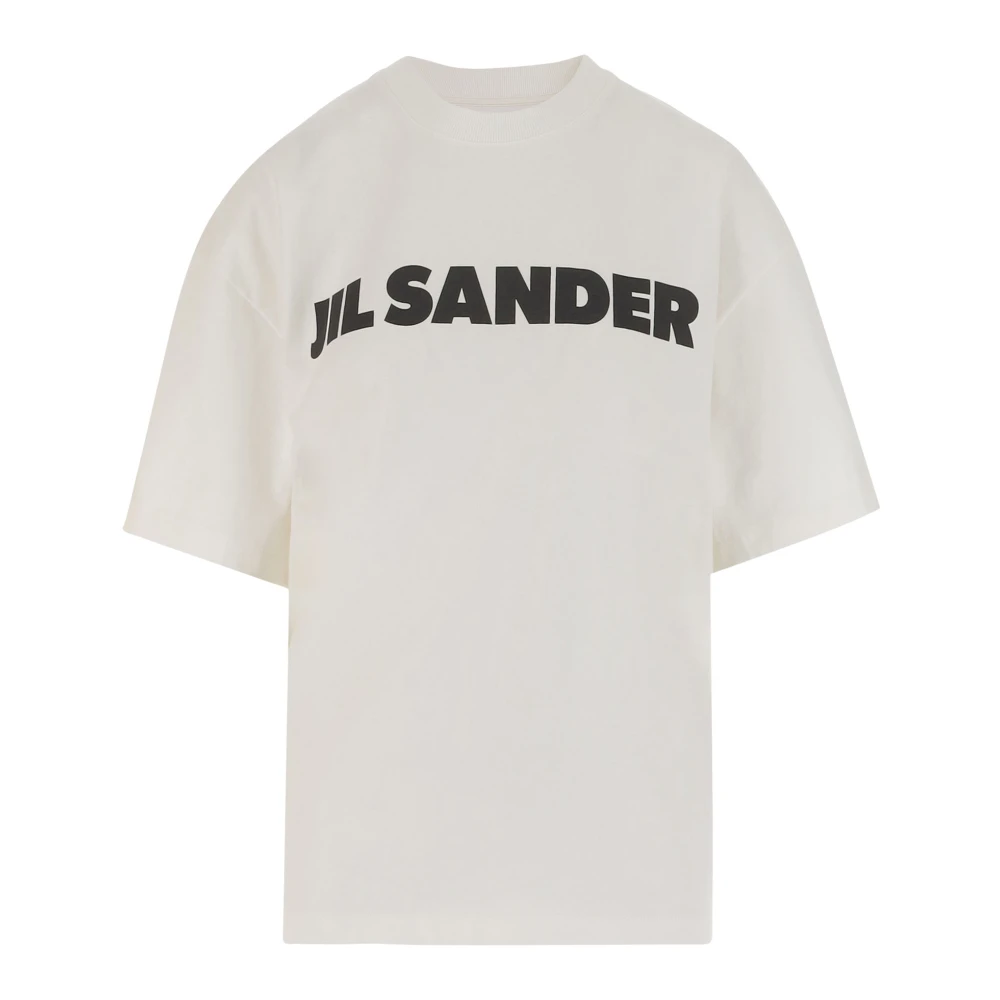 Jil Sander Logo Katoenen T-shirt Ivoor Oversized Pasvorm White Dames