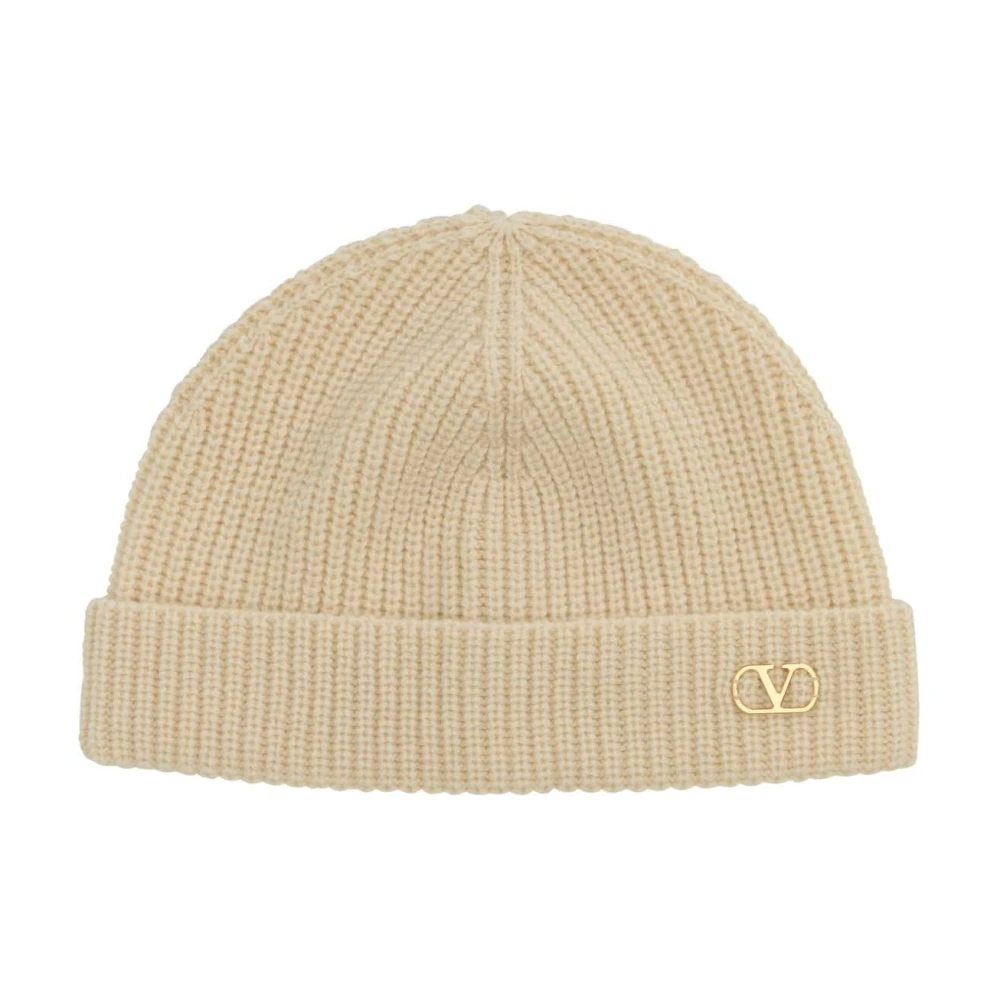 Valentino Garavani Beige Vlogo Signature Cashmere Beanie - Male - Accessories - One Size - Accessories