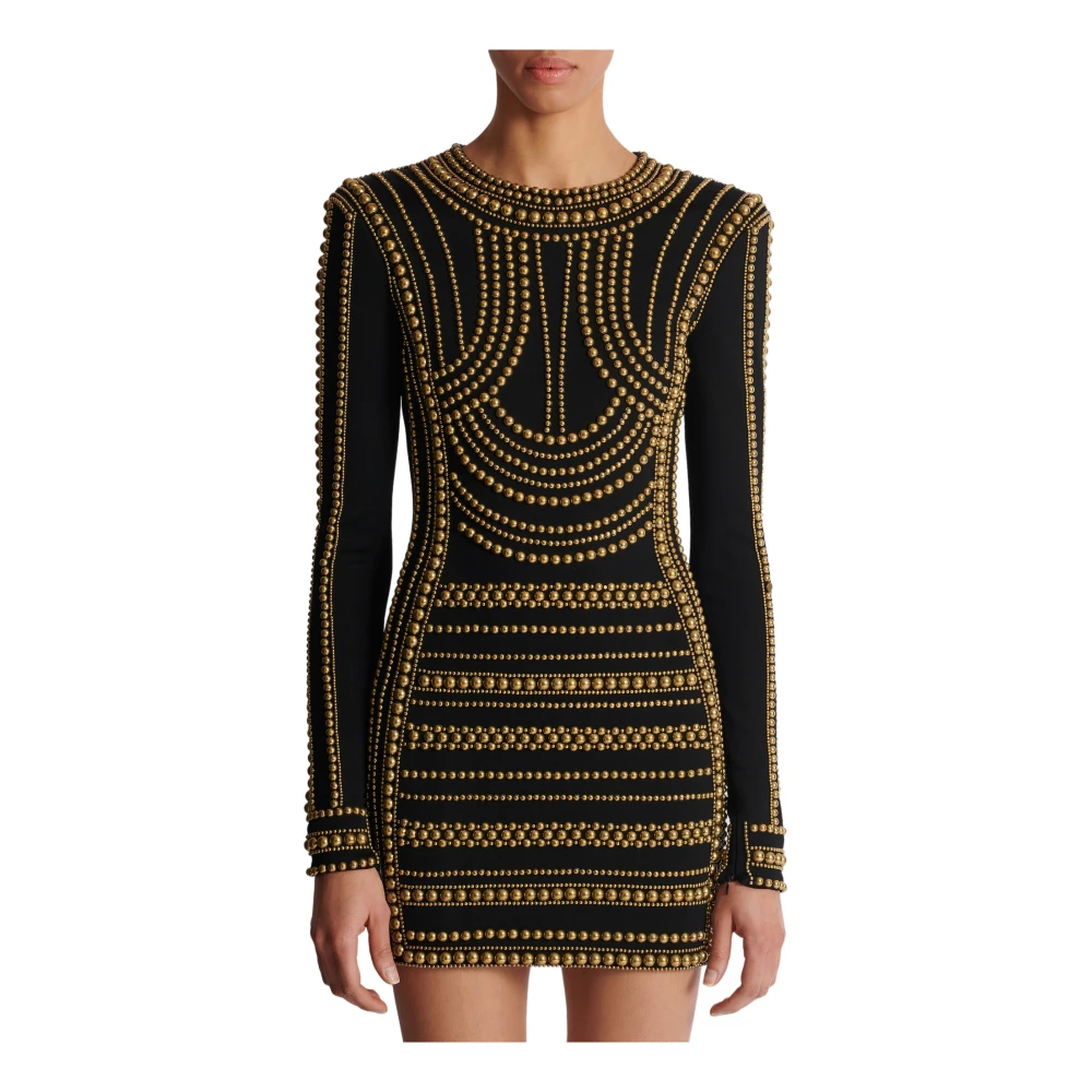 Balmain Korte jurk geborduurd met gouden parels Multicolor Dames