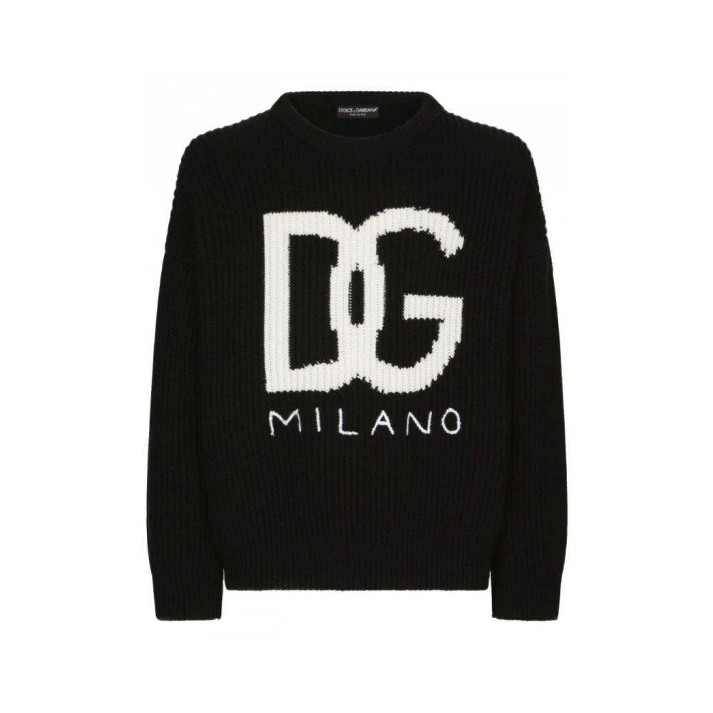 Dolce & Gabbana Intarsia-gebreide Cashmere-Wollen Trui Zwart Heren