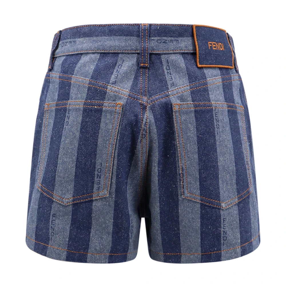 Fendi Denim Pequin Gestreepte Shorts Blue Dames