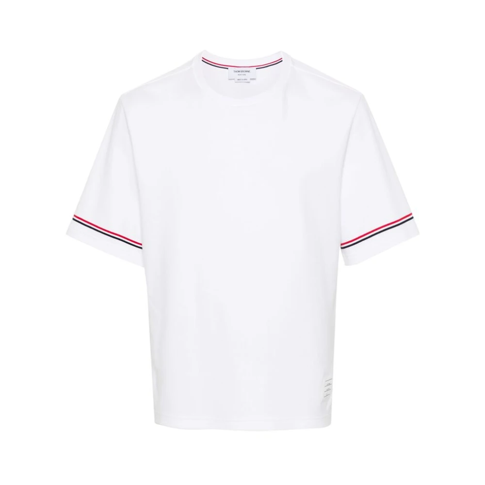 Thom Browne Gestreept Katoenen T-shirt met Logo White Heren