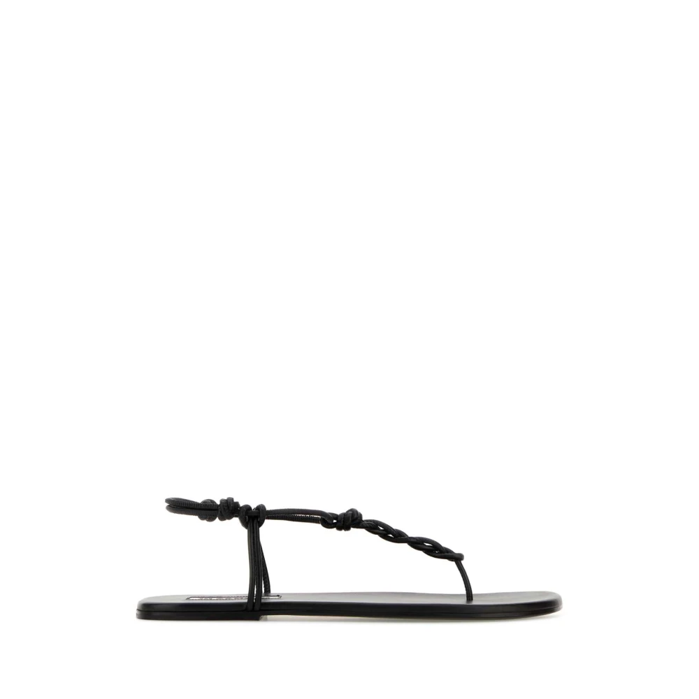 Jil Sander Vrouw Zwart Schoenen Dames, 38 Eu, Leer, Knotted-Strap Flat Sandal