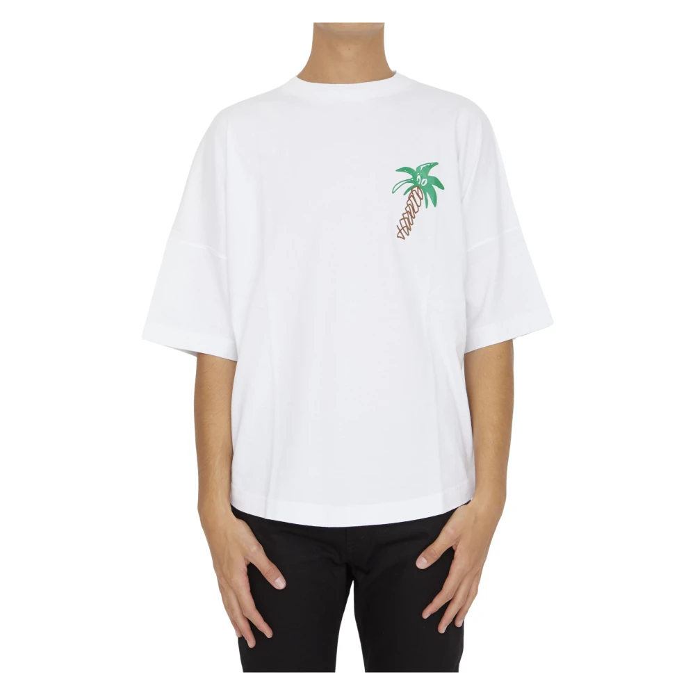 Palm Angels Witte T-shirt met Sketchy Print White Heren