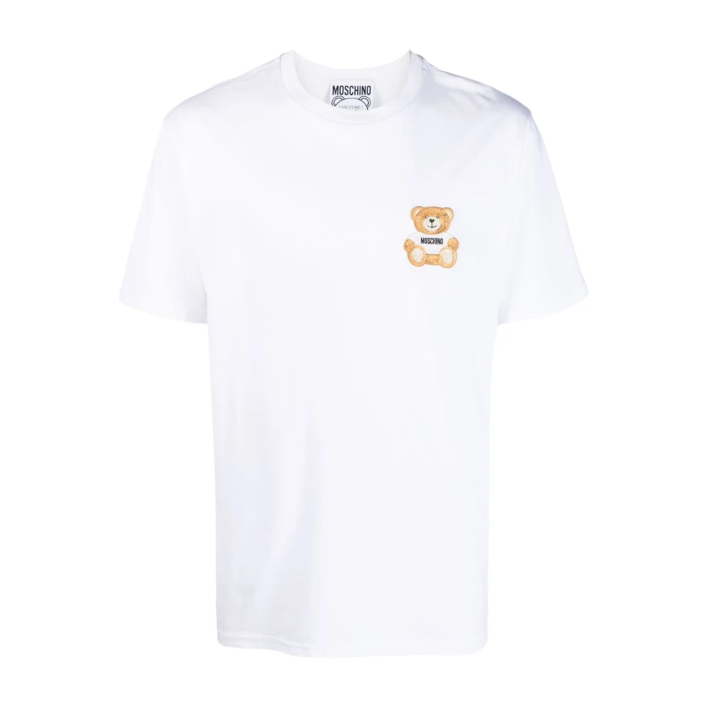 Moschino Teddy Bear Patch Katoenen T-Shirt White Heren