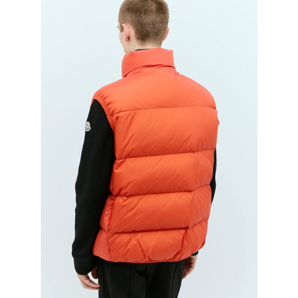 Moncler Gewatteerd Down Gilet met Logo Patch Orange Heren