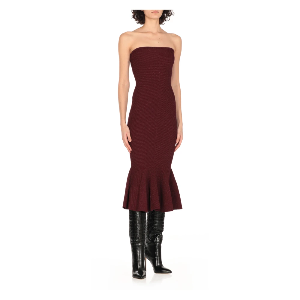 Retrofête Bordeaux Lurex Geribbelde Jurk Vrouw Red Dames