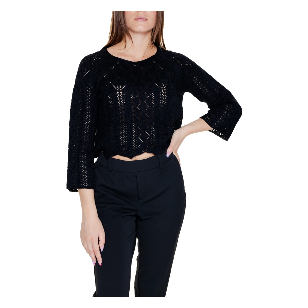 Vero Moda Zwart Gebreid Ronde Hals Trui Black Dames