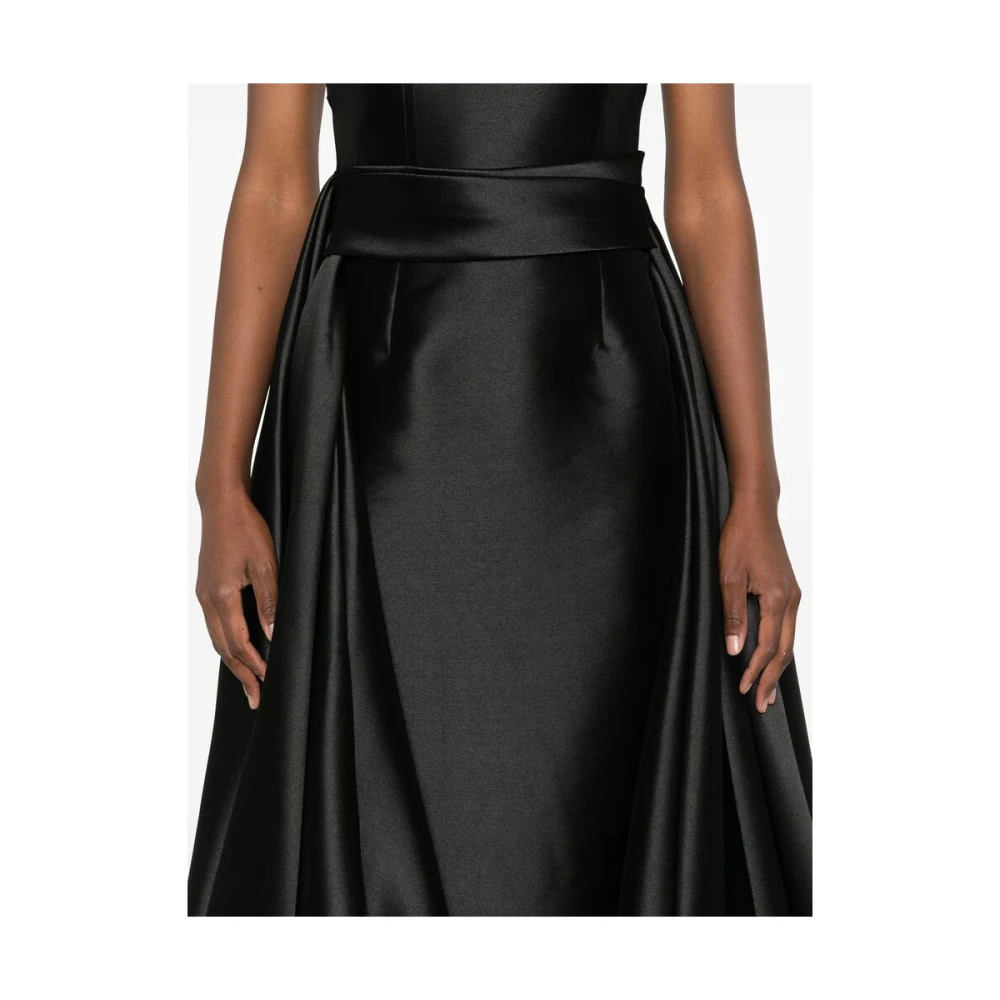 Solace London Zwarte Satijnen One-Shoulder Jurk met Ceintuur Black Dames