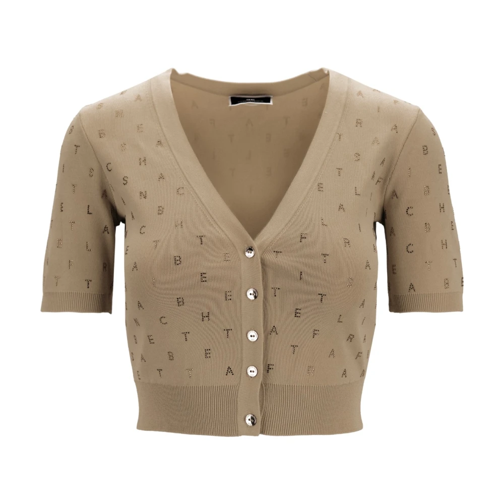 Elisabetta Franchi V-hals Vest met Glazen Decoraties Beige Dames