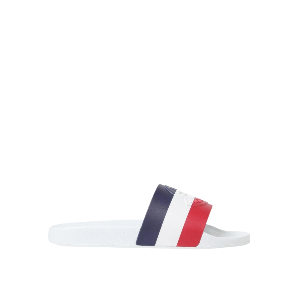 Moncler Men's White Sliders,, Tricolour Pool Slides Sandals Size 6 Uk