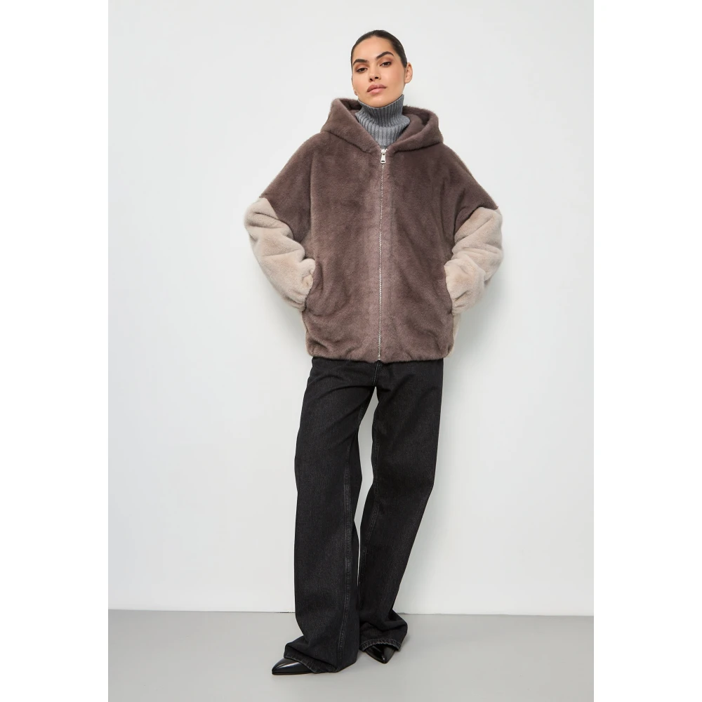 Cesare Gaspari Stijlvolle Hooded Nep Bontjas Reyna Bruin Brown Dames
