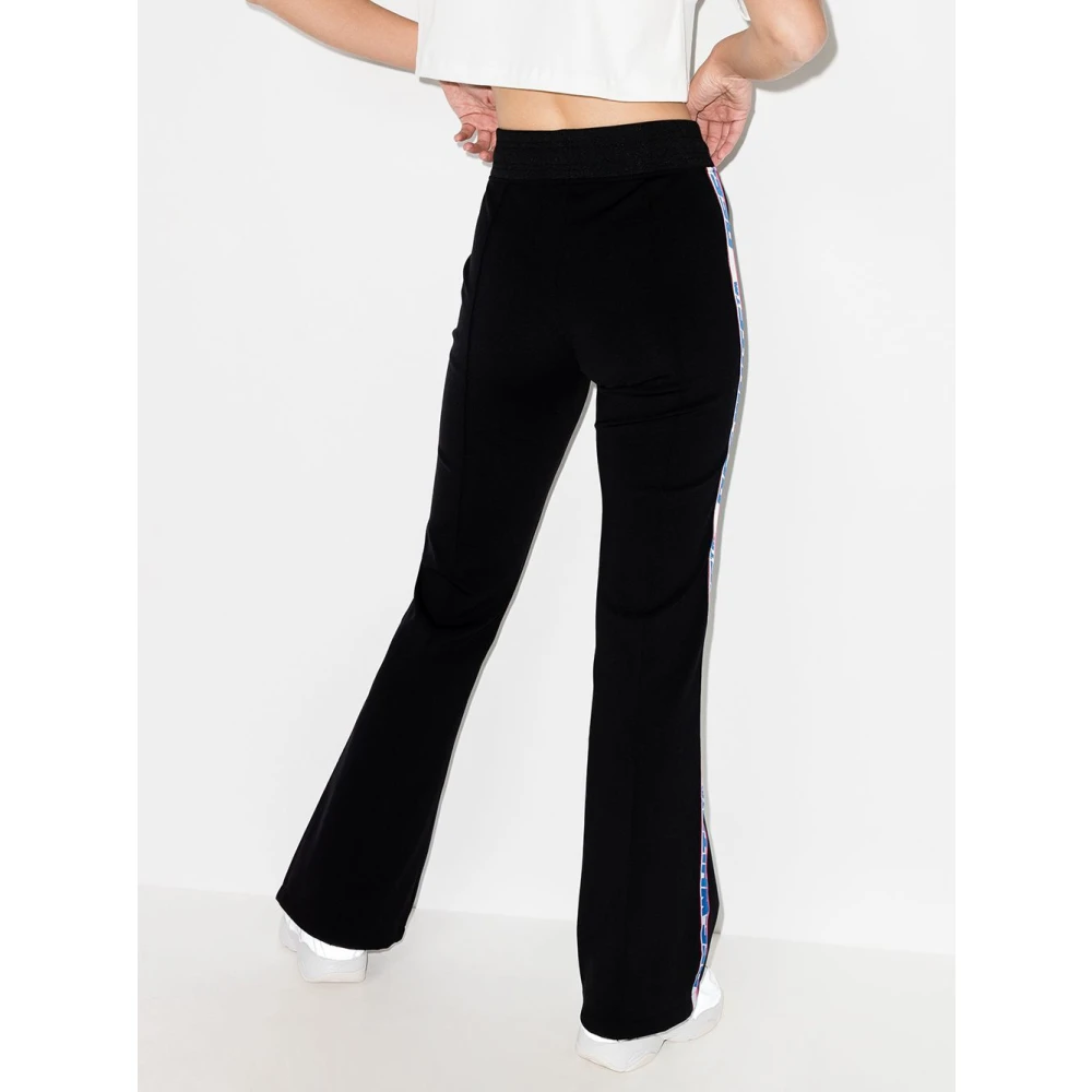 Off White Zwarte Logo-Tape Flared Broek Black Dames