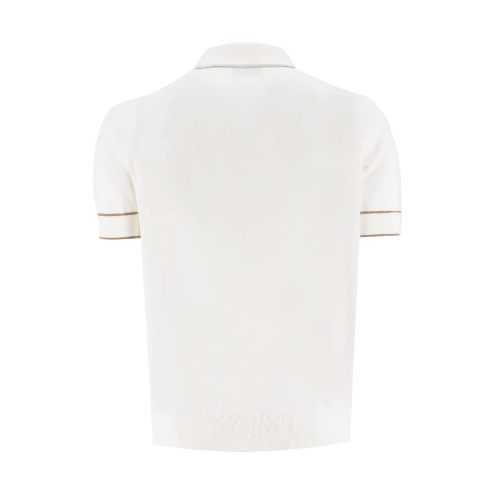 BRUNELLO CUCINELLI Gebreid Katoenen Poloshirt met Logo Knoopsluiting White Heren