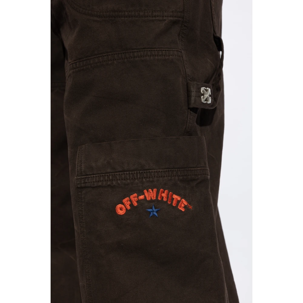 Off White Jeans met logo Brown Heren