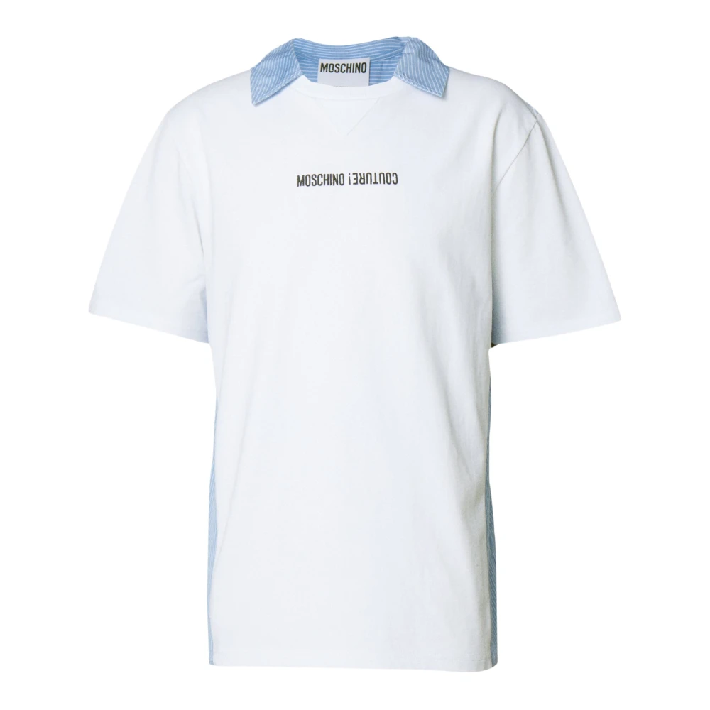 Moschino Men's White Polo Shirts,, Blue And Cotton T-Shirt Medium