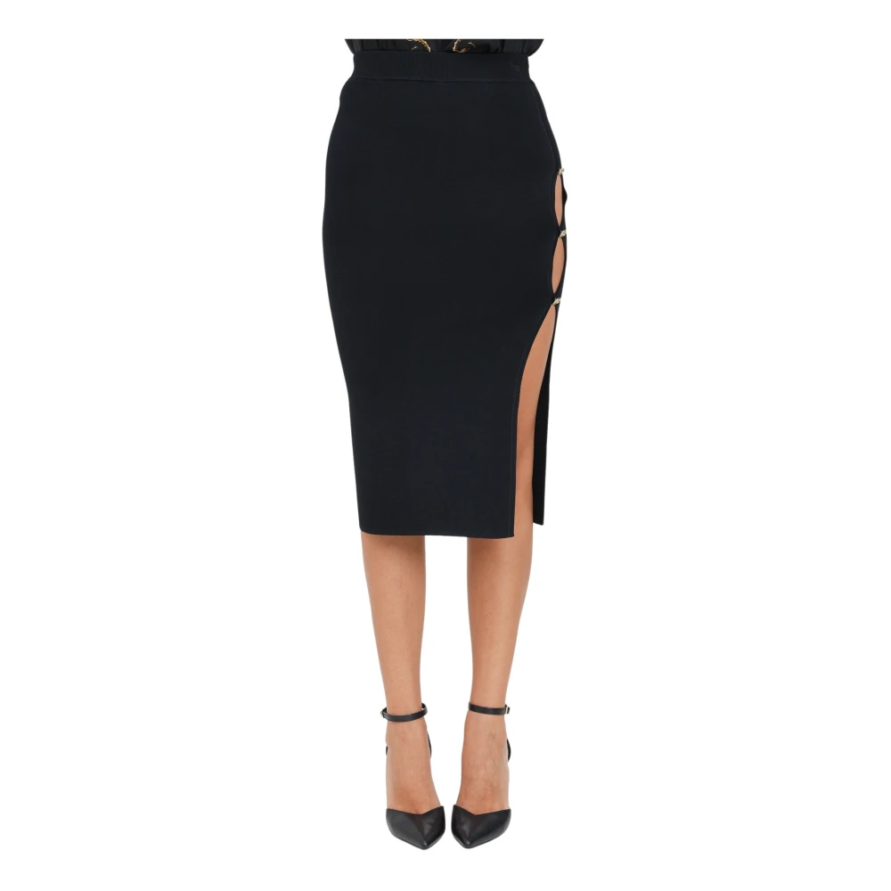 Versace Jeans Couture Zwarte hoge midi-rok met uitsparingen Black Dames