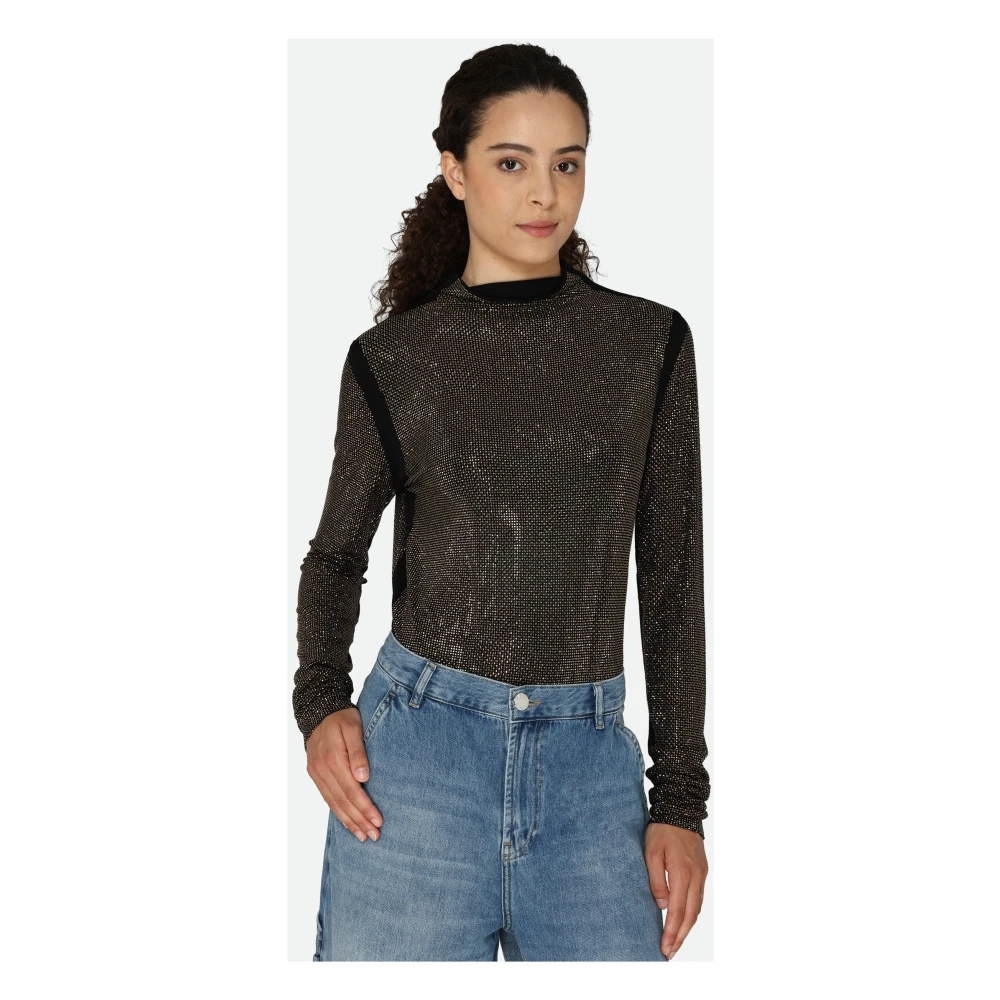 PATRIZIA PEPE Zwarte Paillet T-shirt Black Dames