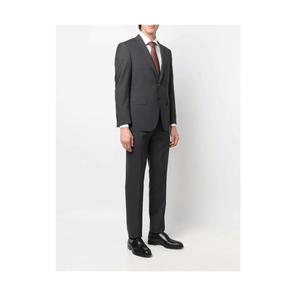 Canali Grijs Wollen Blend Pak met Inkeping Revers Gray Heren