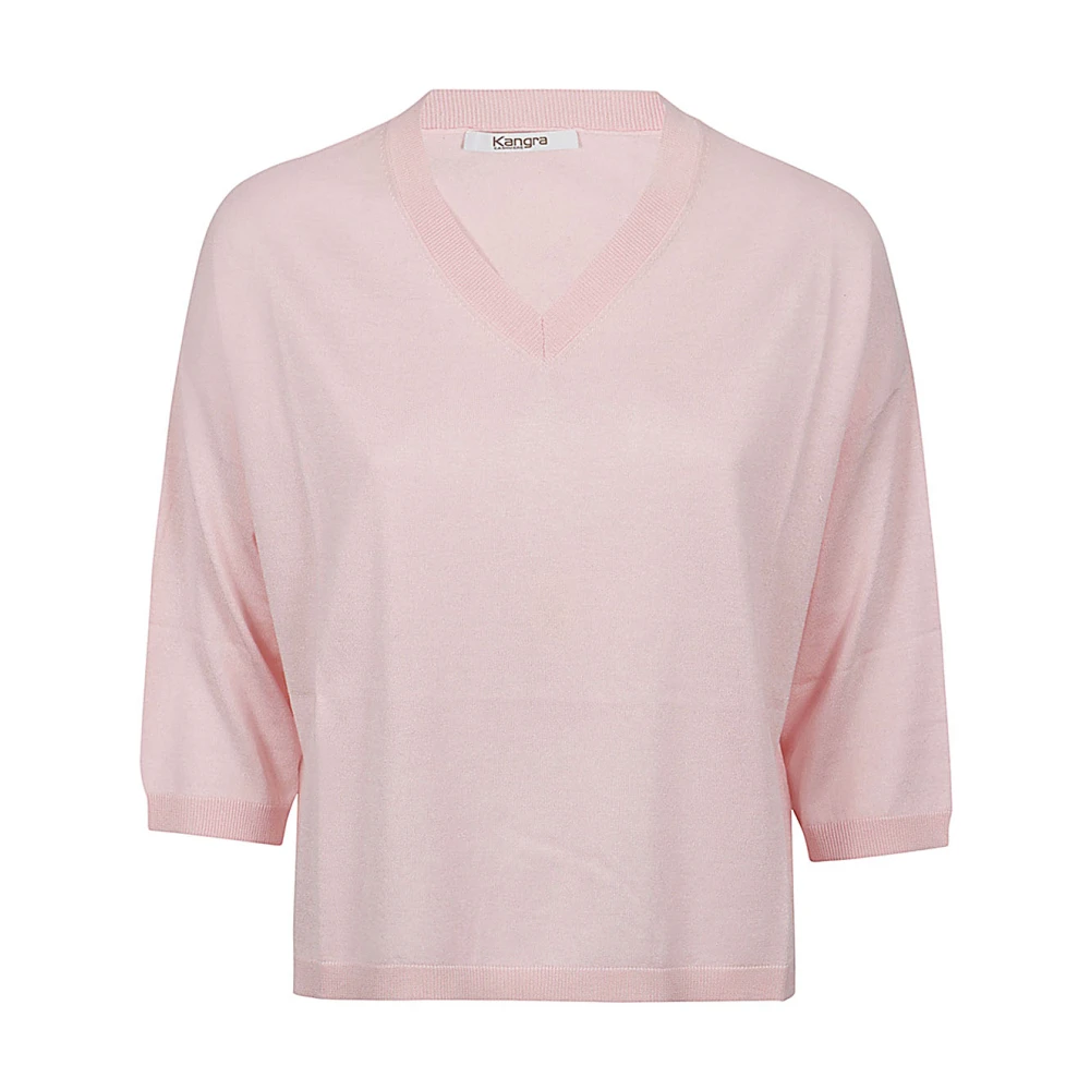 Kangra Roze V-hals zijden en kasjmier top Pink