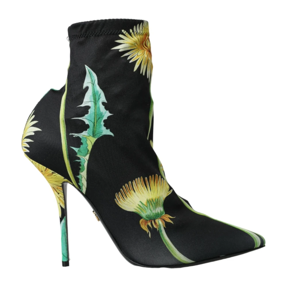 Dolce & Gabbana Women's Multicolor Heeled Boots, 6 Uk, Floral Stretch Ankle Boots