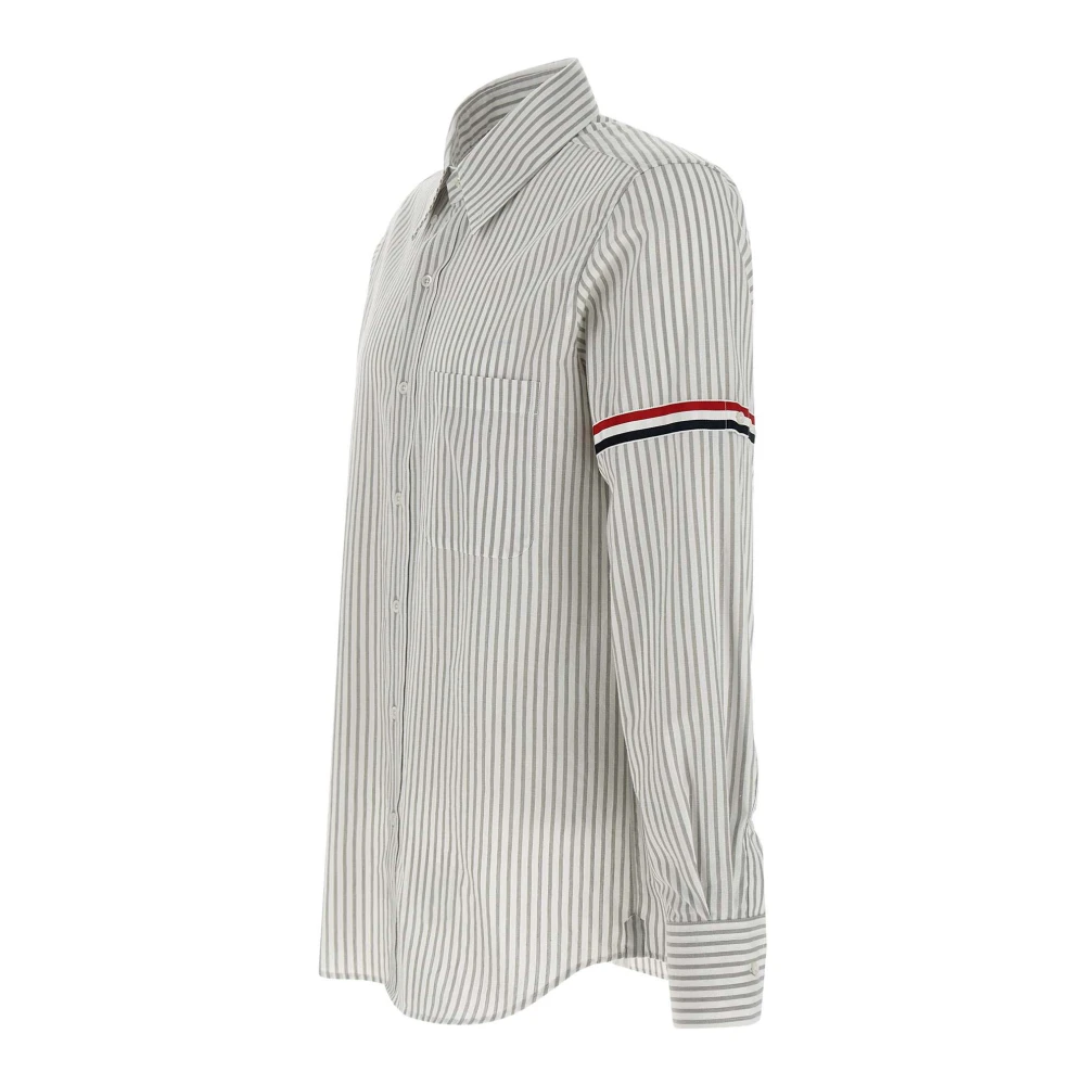Thom Browne Gestreept Madras Katoenen Overhemd Grijs Gray Heren