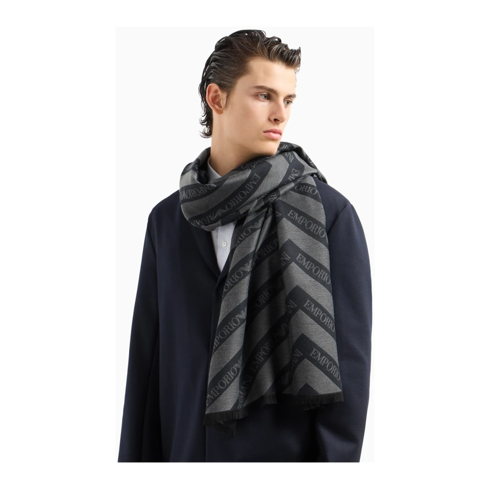 Emporio Armani Diagonaal Gestreepte Modaal Viscose Sjaal Gray Heren