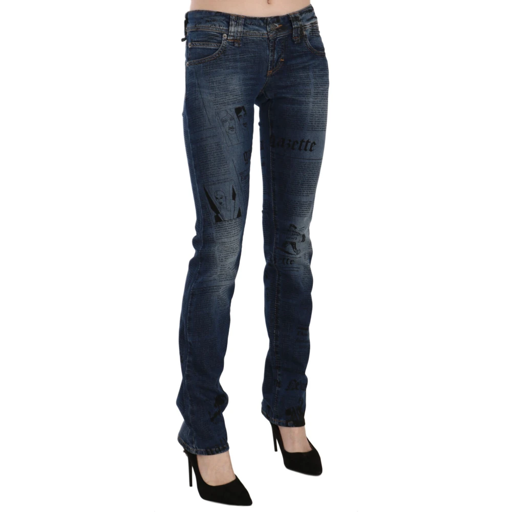John Galliano Blauwe Krant Print Skinny Denim Broek Blue Dames