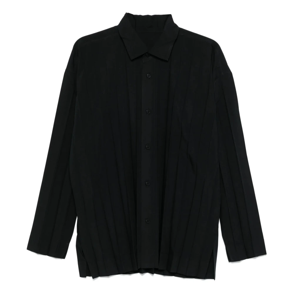 Issey Miyake Zwarte Geplooide Edge Overhemd met Laterale Splitten Black Heren