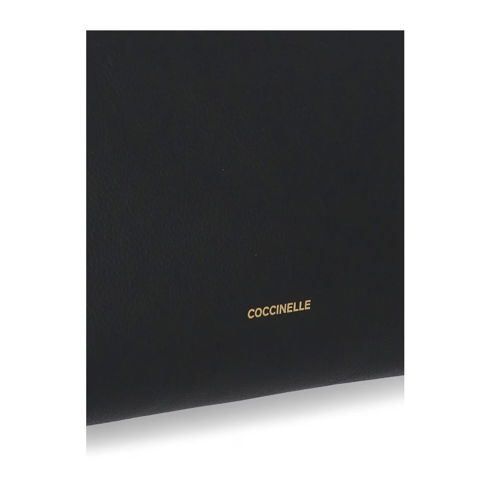 Coccinelle Zwarte Leren Schoudertas met Gouden Logo Black Dames
