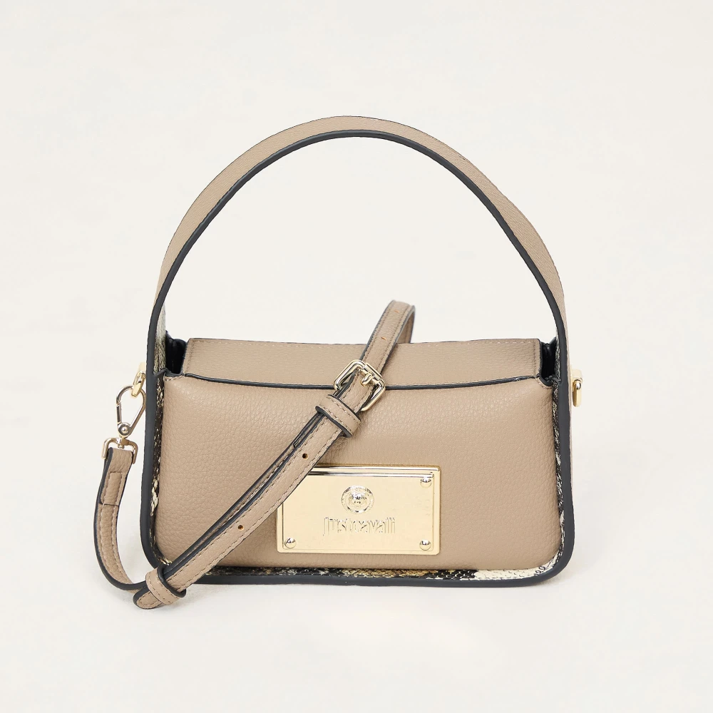 Just Cavalli Handtas met Logo Plaque en Afneembare Schouderband Beige Dames