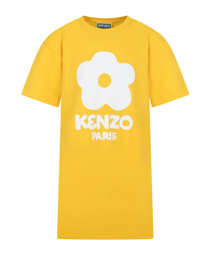 robe-courte-en-coton-jaune-a-manches-courtes-avec-fleur